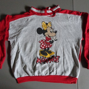 Vtg 80&#39;s Disney Wear Minnie Mouse Sweatshirt Drawstring Neck 50-50 L / XL USA