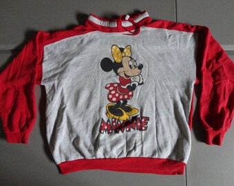 Vtg 80's Disney Wear Minnie Mouse Sweatshirt Drawstring Neck 50-50 L / XL USA