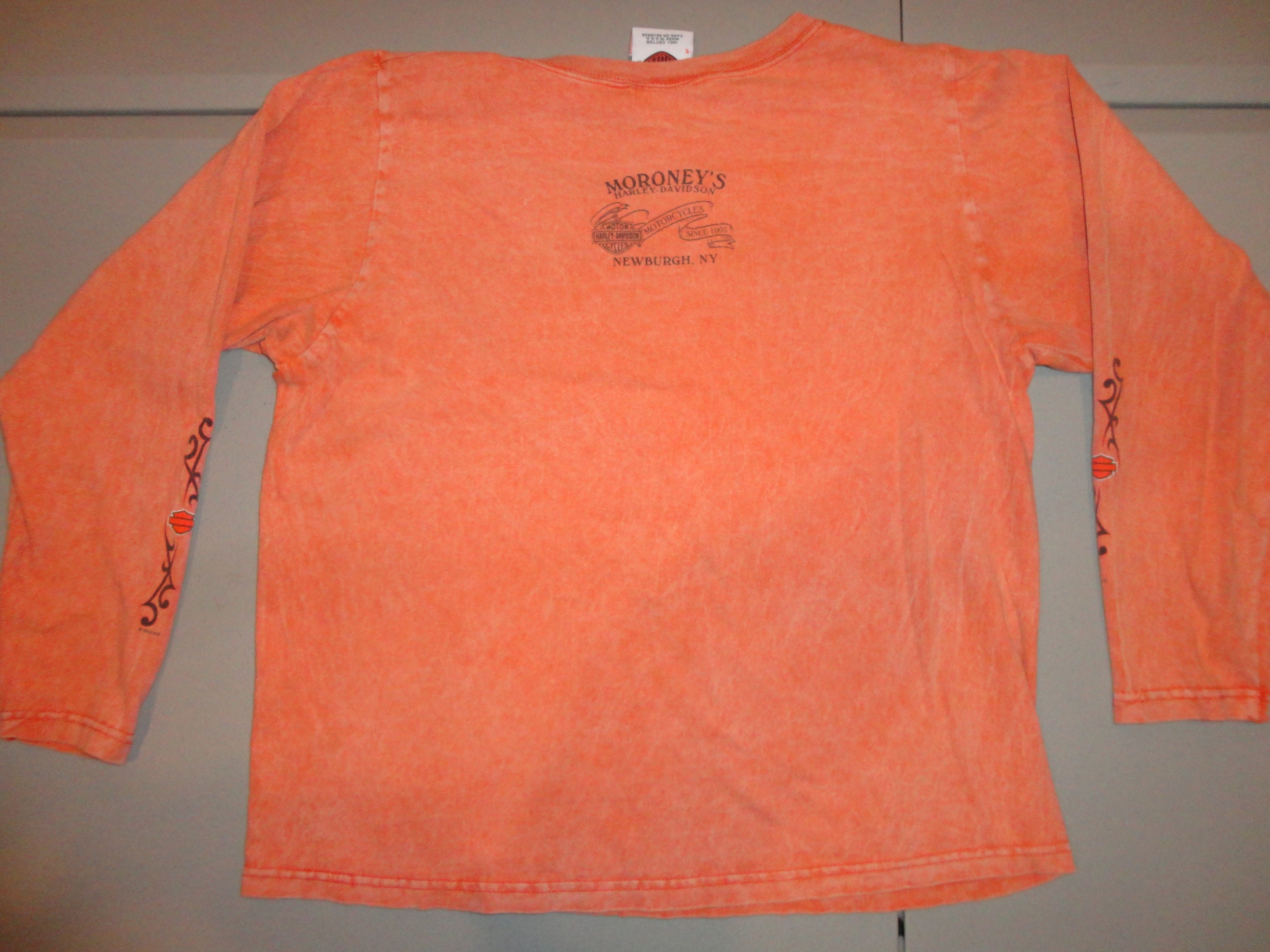 Vtg Orange Harley Davidson Maroneys Newburgh NY Cotton L/S
