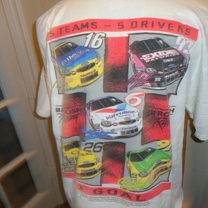 Vtg 90&#39;s Rousch Racing NASCAR 5 teams 5 drivers 1 GOAL T-shirt Adult 2XL Rare