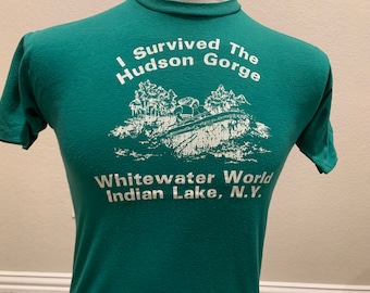 Vtg 80's "I Survived the Hudson Gorge" Indian Lake, N.Y. T Shirt Fits Adult S
