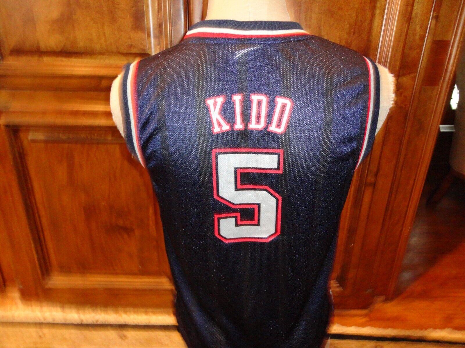 Vintage New Jersey Nets 5 Jason Kidd Blue NBA Screen Jersey Youth