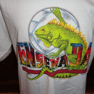 Vintage 90's White AAA Ensenada Iguana Lizard Cotton T-shirt Adult
