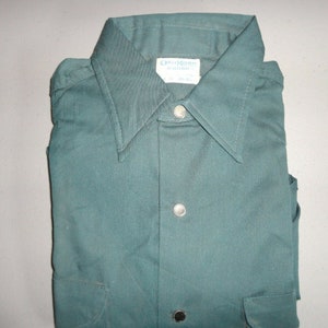 Vtg Green Osh Kosh Metal Button Motorcycle Work Shirt Mens 14 1/2 Regular image 1