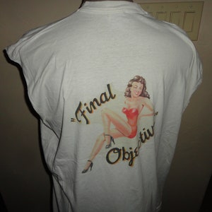 Vtg 90&#39;s Final Objective PINUP GIRL Military 50-50 Tshirt Adult 2XL USA Rare