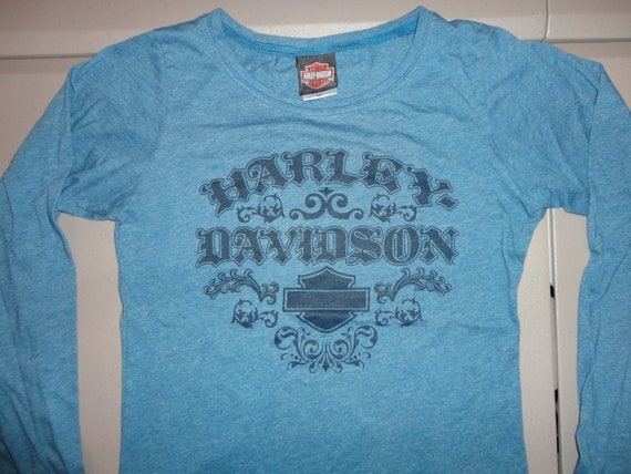 Vtg 90's Blue Harley Davidson 50-50 Cotton Blend … - image 1