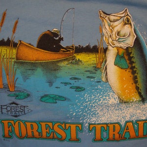 Vtg 80&#39;s Forest Trail Fishing Outdoor Apparel Pen Pocket Blue T Shirt Size L