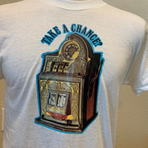 Vintage 80&#39;s Take a Chance? Rol-A-Top T Shirt Fits Adult M slot machine