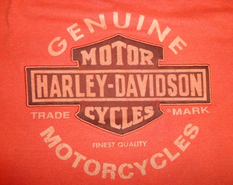 Vtg 90'S Harley Davidson 80-20 Orange Genuine Motorcycle Elastic Sides T-Shirt L