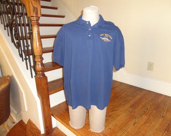 Vintage Blue Hanes Stedman USS Arizona BB39 Hawaii Polo Shirt Fits Adult XL Nice