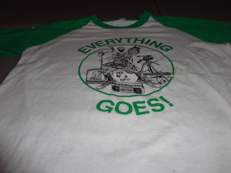 Vtg 80's Everything Goes Electronics Caricature 50-50 Screen Stars Tshirt Fits S image 4