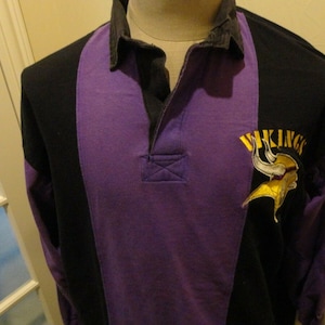 Vtg 90&#39;s Mirage Color Block Minnesota Vikings NFL Football Rugby Polo Shirt L