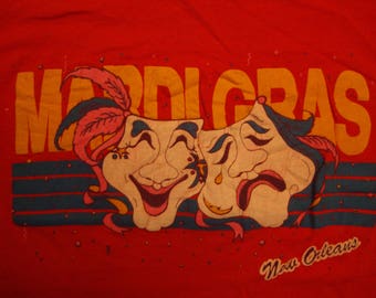 Vtg 80's Mardi Gras New Orleans Souvenir Red T Shirt Size S