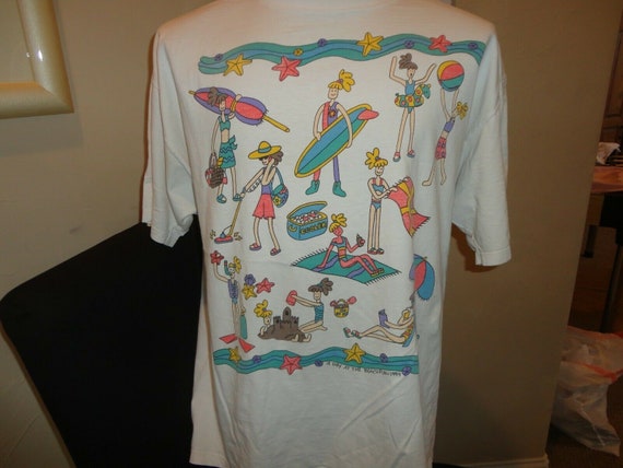 Vtg 1994 White Juli A Day at the Beach Surf Sand Swim Castle T 