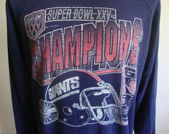 Vtg 90's NFL New York Giantsl Super Bowl XXV ChampS Back Print Bluza z kapturem L