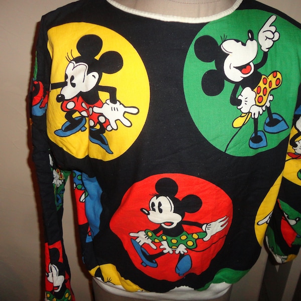 VTG 80er Jahre REVERSIBLE MIckey Mouse Minnie Mouse 2 Seite offenen Hals Sweatshirt passt L