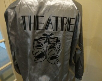 Vtg 80's Silver Gray ASW Jackets Nylon THEATRE Satin Bomber Snap Jacket Adult L