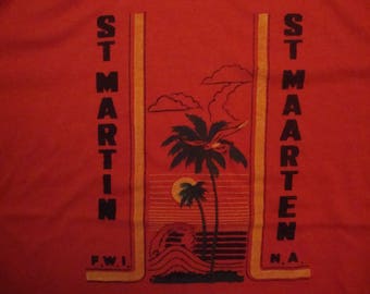 Vtg 80's St. Martin F.W.I. St. Marten N.A Red T Shirt Size M