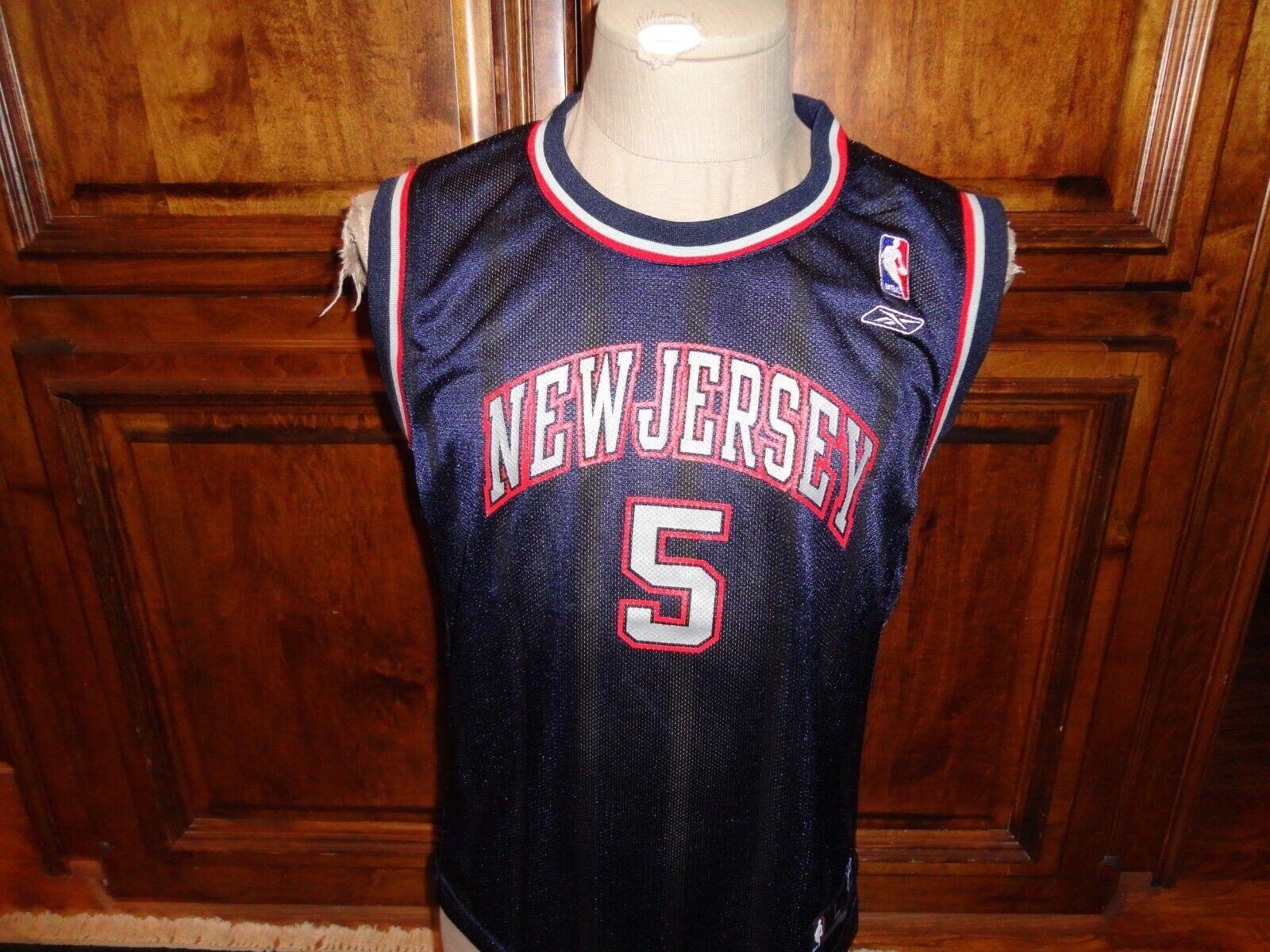 Vintage New Jersey Nets 5 Jason Kidd Blue NBA Screen Jersey Youth