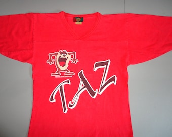 Vtg 90's Red Looney Tunes Warner bros Screen V Neck jersey Shirt Adult M Nice