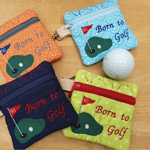 Reißverschluss-Tasche, mit Golfmotiv bestickt, 9 x 9 cm