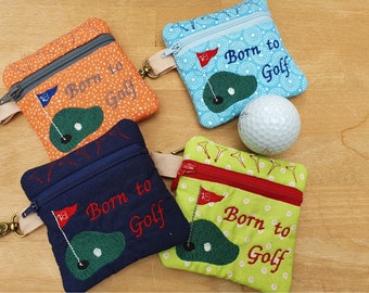 Ficka med dragkedja, broderad med golfmotiv, 9 x 9 cm