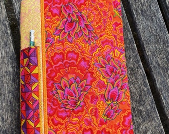 Notebook cover DIN A5 with pen pocket, orange/yellow/purple