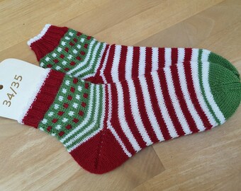 Handgestrickte mehrfarbige Socken, Gr. 34/35