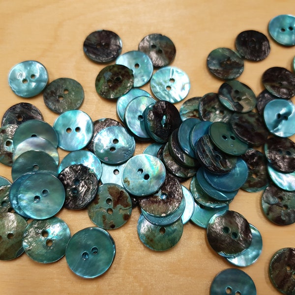 10 Perlmuttknöpfe, blaugrün, 15 mm Durchmesser