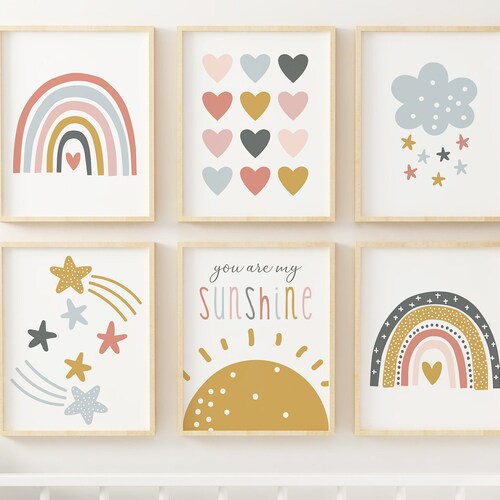 You Are My Sunshine Rainbow Wall Art Set Pastel Rainbow Set Etsy