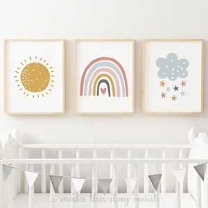 Rainbow Wall Art, Rainbow Prints Set, Weather Prints, Playroom Wall Art, Girls Rainbow Prints, Girls Room Nursery Prints