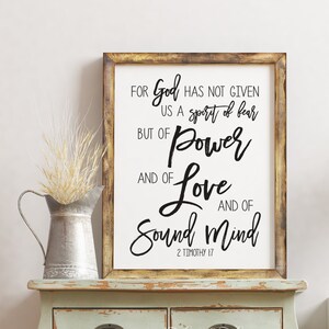 2 Timotheus 1: 7 Denn Gott hat uns keinen Geist der Angst gegeben Druckbare Schrift Bibel Vers Druck, christliche digitale Wandkunst Dekor Geschenke