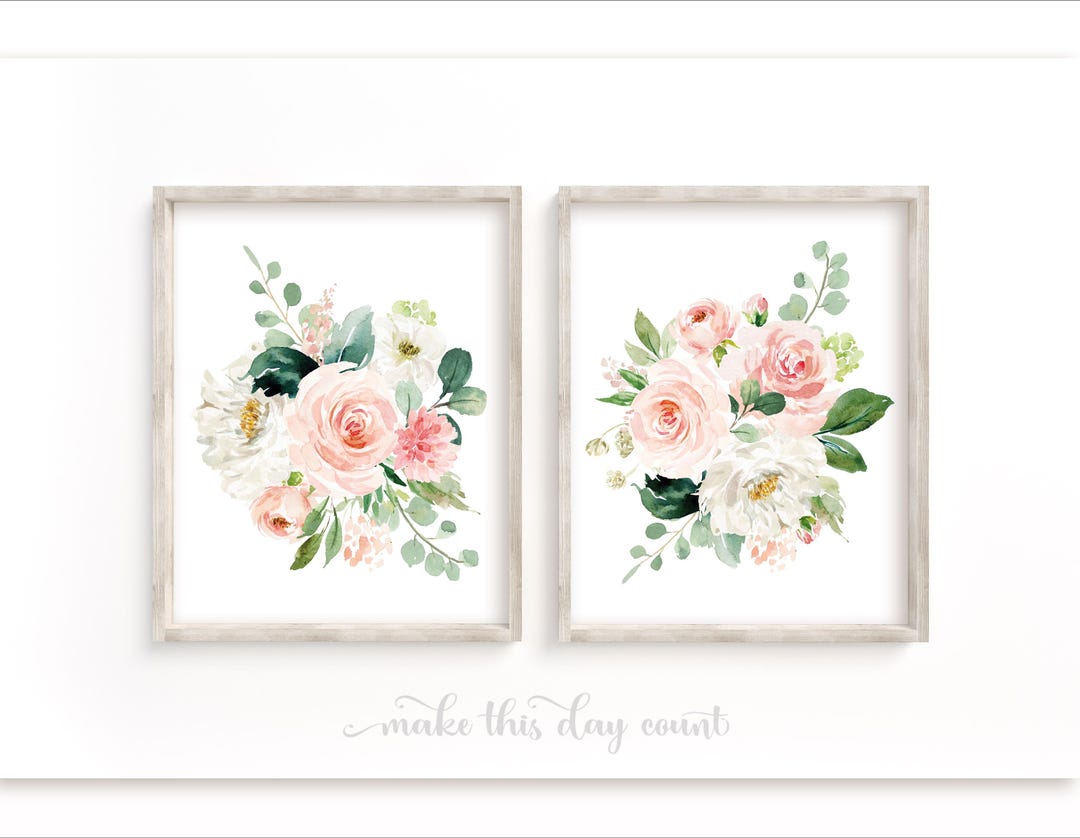 Blush Pink Floral Girls Nursery Wall Art Prints, Set of 2 Watercolor ...