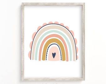 Rainbow Wall Art, Somewhere over the rainbow print, Blush Pink Pastel Rainbow Printable, Girls Rainbow Prints, Girls Room Rainbow Decor