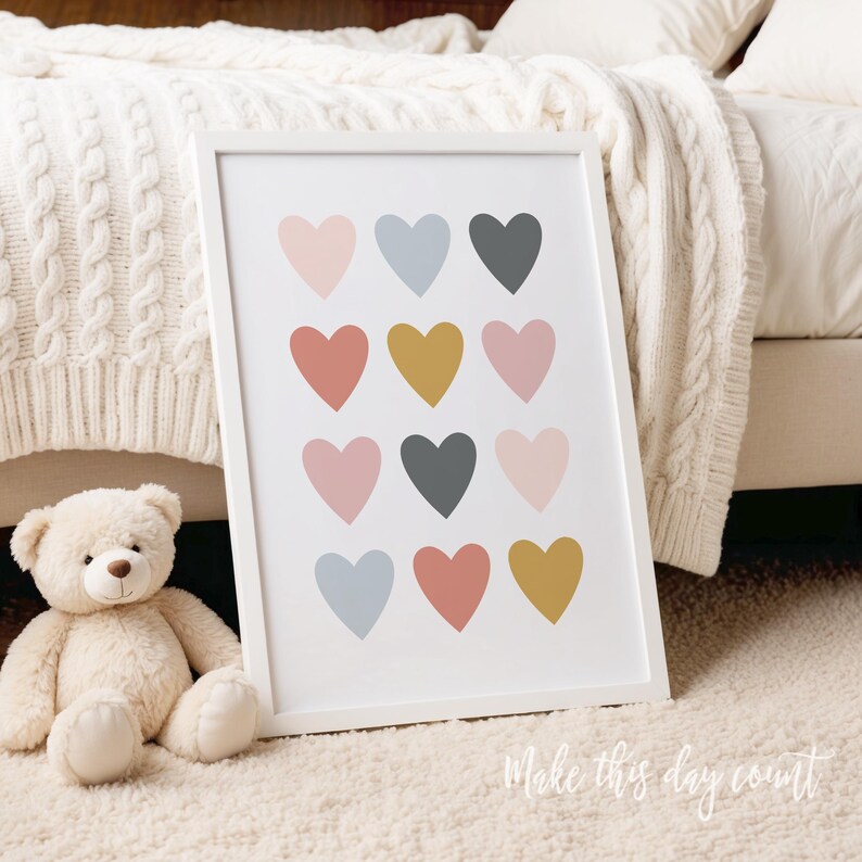 Rainbow Hearts Wall Nursery Art Print, Boho Rainbow Theme, Girls Room ...