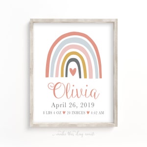 Rainbow Wall Art, Personalized Custom Name Rainbow Print, Rainbow Birth Stats, Rainbow Birth Announcement, Girls Room Nursery Rainbow Prints image 2