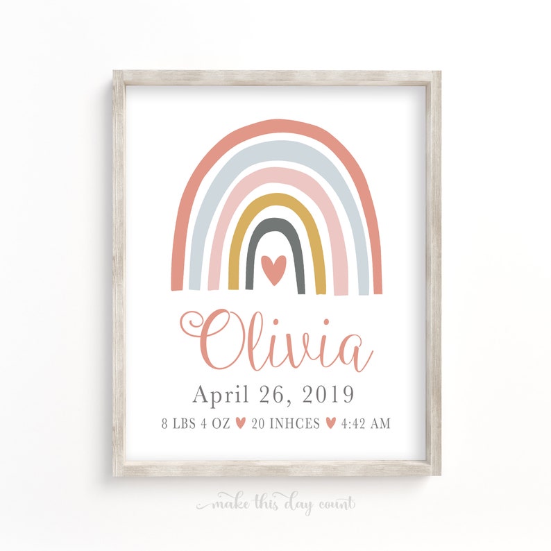 Rainbow Wall Art, Personalized Custom Name Rainbow Print, Rainbow Birth Stats, Rainbow Birth Announcement, Girls Room Nursery Rainbow Prints image 2