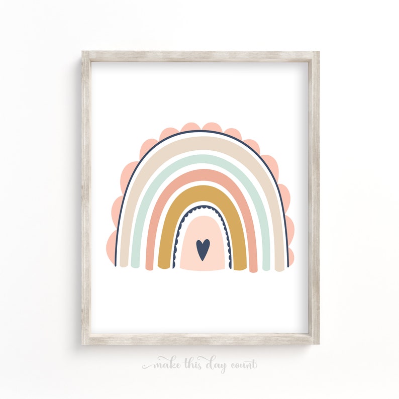 Rainbow Wall Art, Somewhere over the rainbow print, Blush Pink Pastel Rainbow Printable, Girls Rainbow Prints, Girls Room Rainbow Decor image 2