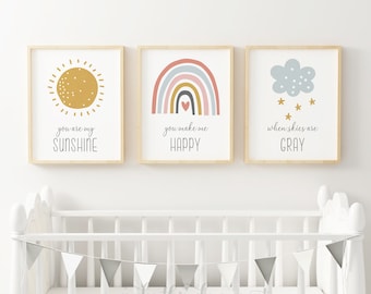 Rainbow Wall Art, Rainbow Prints Set, You are my sunshine, Girls Rainbow Prints, Printable Art, Girls Room, Nursery Decor, Printable Art