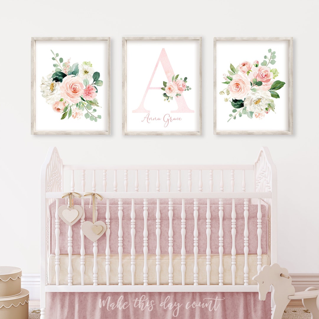 Girl's Floral Nursery Wall Art Prints Set of 3, Watercolor Floral ...