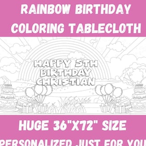 100% handgefertigte Geburtstags-Tischdecke mit Regenbogen-Motiv, personalisierbar, für Mädchen und Jungen