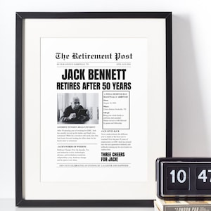 Personalized Retirement Newspaper Print: Custom Keepsake Gift