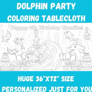 Dolphin Lover Personalized Coloring Tablecloth Kids Beach Birthday Party Porpoise Party Decoration HUGE Coloring Banner Under the Sea Theme