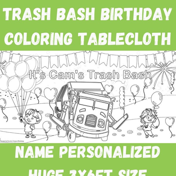 Garbage Truck Birthday Party Trash Bash Kids Coloring Tablecloth Activity