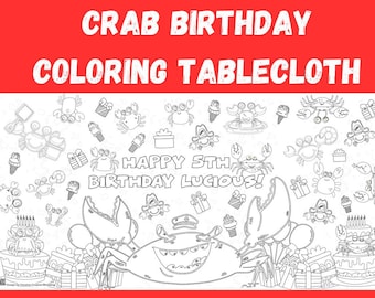 Crab Birthday Coloring Tablecloth | Oh Snap Birthday Decor | Holy Crab Personalized Coloring Poster | Crab Shack Party | HUGE 36" x 72"