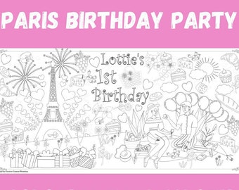 Paris Birthday Party Activity Kids Coloring Tablecloth Bonjour to Four French Parisian Picnic Decor Oui Oui to Three Children's Party Decor