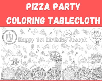 Mantel personalizado para colorear de fiesta de pizza: Actividad de cumpleaños para niños