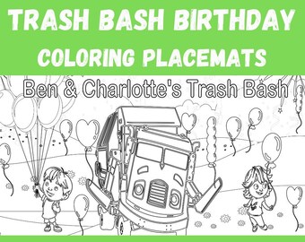 Kids Trash Bash Garbage Truck Birthday Party Personalized Coloring Placemats