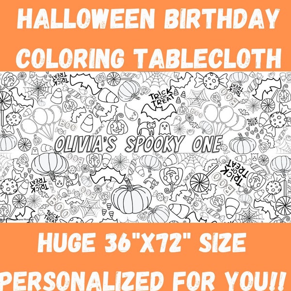 Halloween Birthday Coloring Poster | Spooky Birthday Party Decoration | Paper Tablecloth | HUGE 36" x 72"