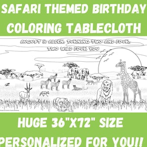 Safari-Geburtstagsparty-Färbung Tischdecke Personalisierte Kinderaktivität Zwei Wilde, Wilde Eins, Partytier, Willkommen im Dschungel-Partyzubehör